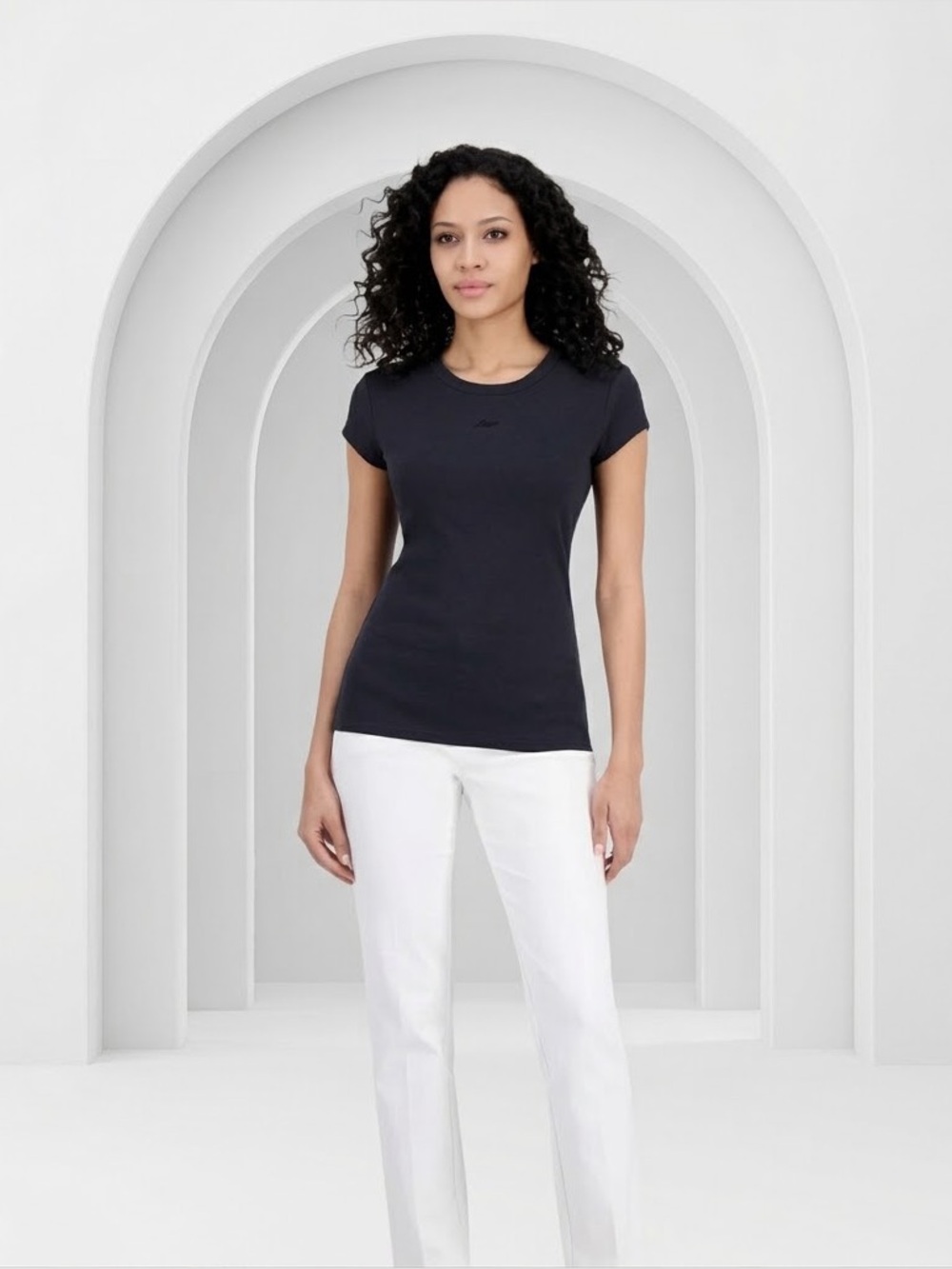 BOSS Orange Ribbed Open-Back Short-Sleeve Tee Jersey Top Black XS